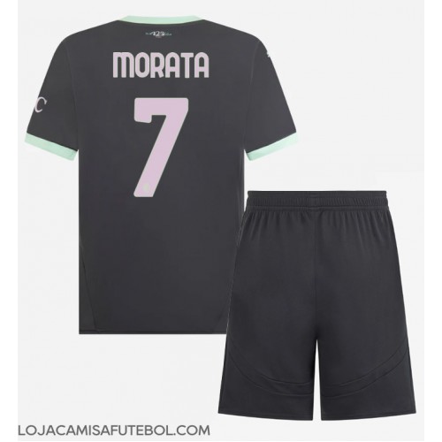 Camisa de Futebol AC Milan Alvaro Morata #7 Equipamento Alternativo Infantil 2024-25 Manga Curta (+ Calças curtas)